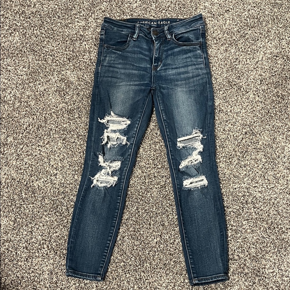 American Eagle Outfitters Women's Ripped Dark Blue Skinny Jeans